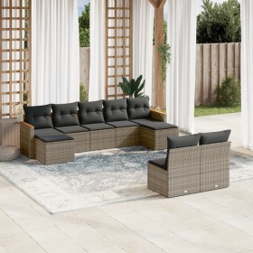 Set de muebles de jardín 9 pzas y cojines ratán sintético