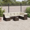 Set de sofás de jardín 9 pzas y cojines ratán sintético marrón