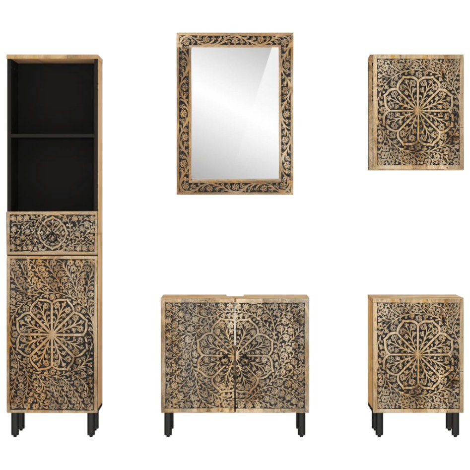 Conjunto de muebles de baño 5 piezas madera maciza de