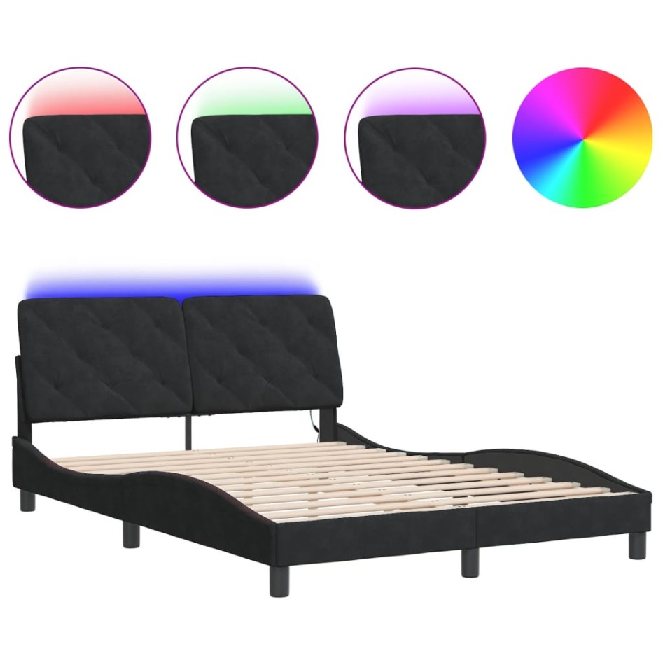 Estructura de cama con luces LED terciopelo negro 140x190