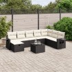 Set de sofás de jardín 8 piezas y cojines ratán sintético negro