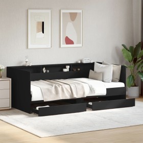 Sofá cama con cajones sin colchón negro 90x190