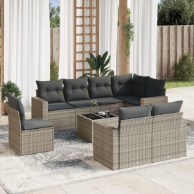 Set de muebles de jardín 9 pzas y cojines ratán sintético