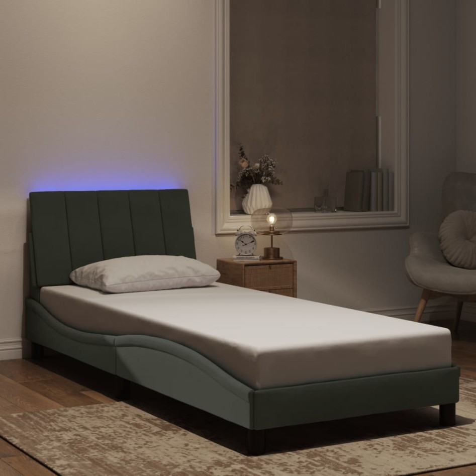 Estructura cama con luces LED terciopelo gris oscuro 90x190