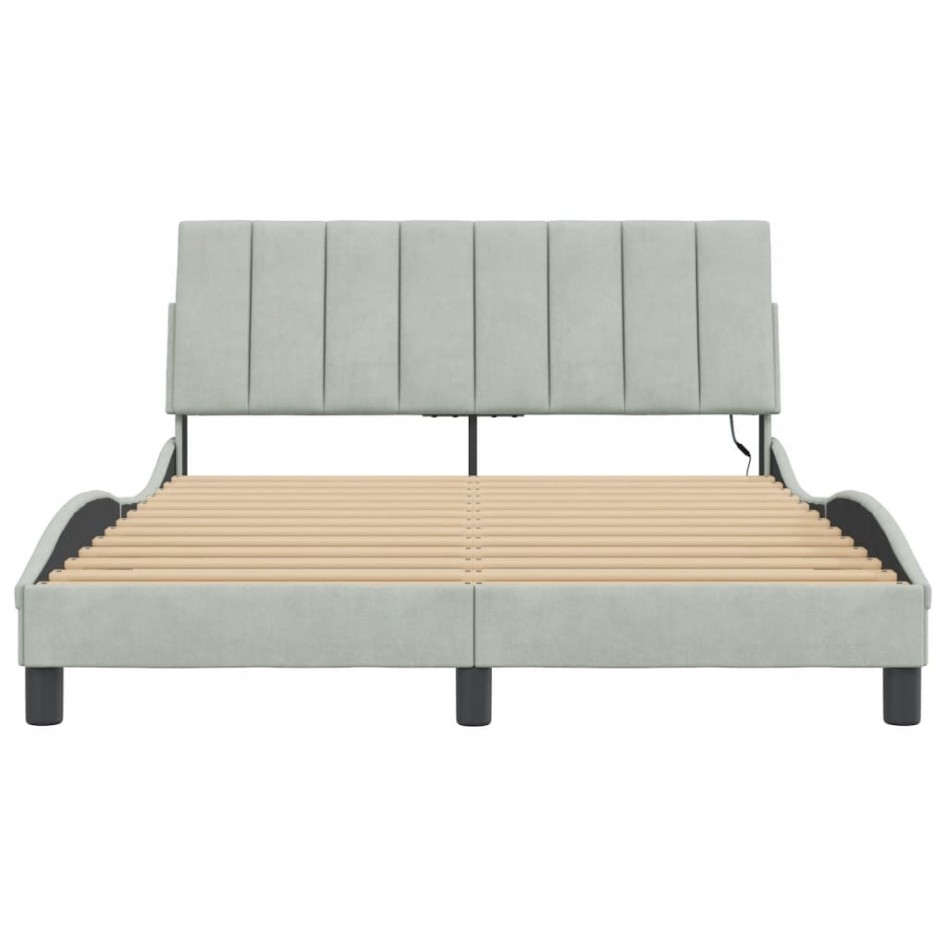 Estructura cama con luces LED terciopelo gris claro 140x200