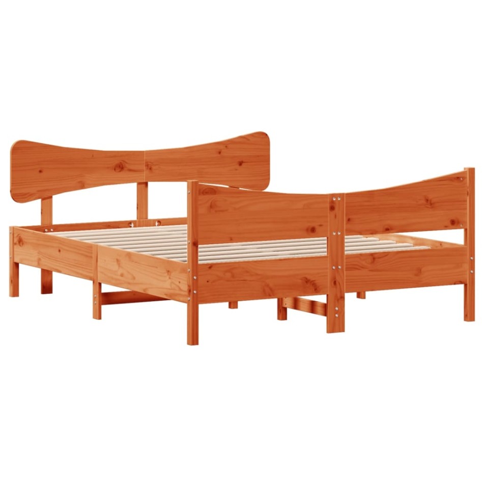 Cama sin colchón madera maciza de pino marrón cera 160x200