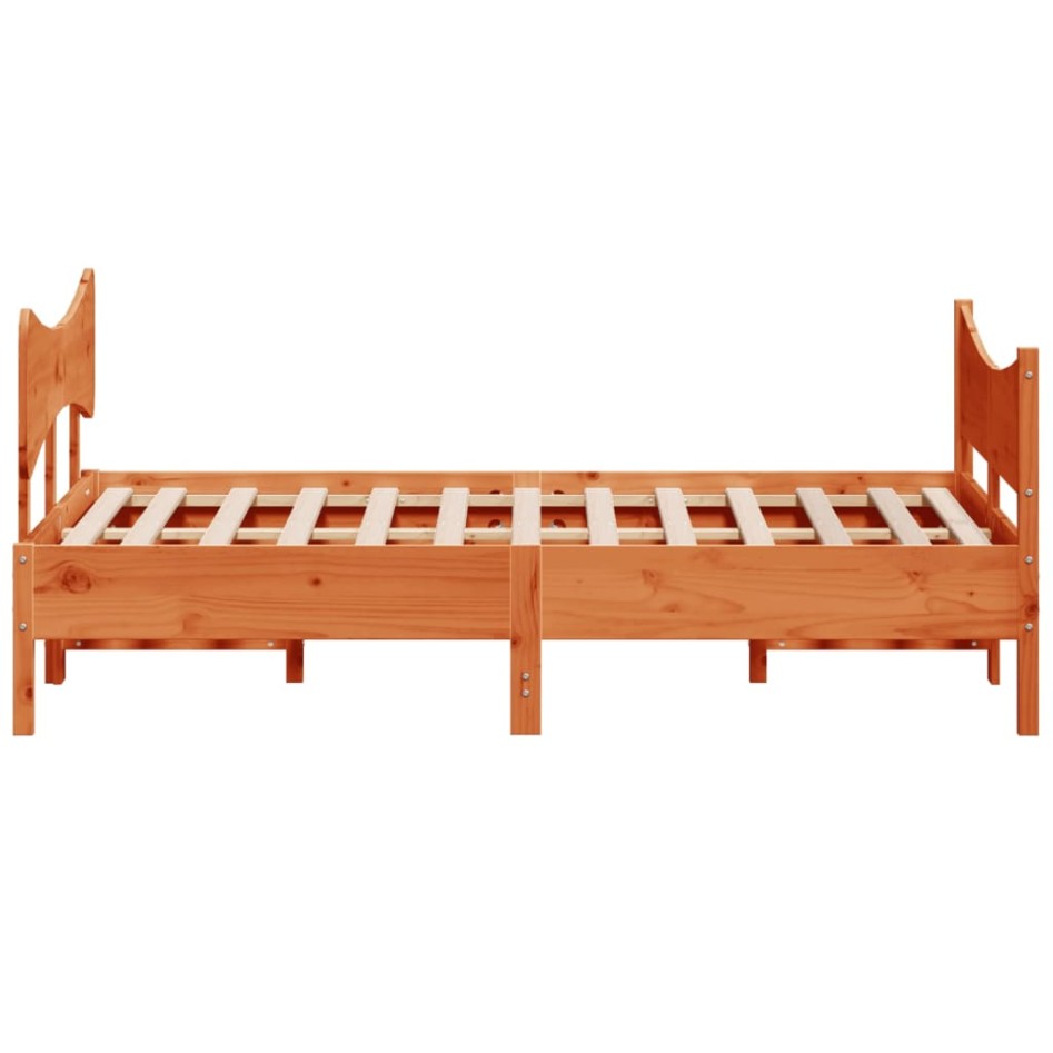 Cama sin colchón madera maciza de pino marrón cera 160x200