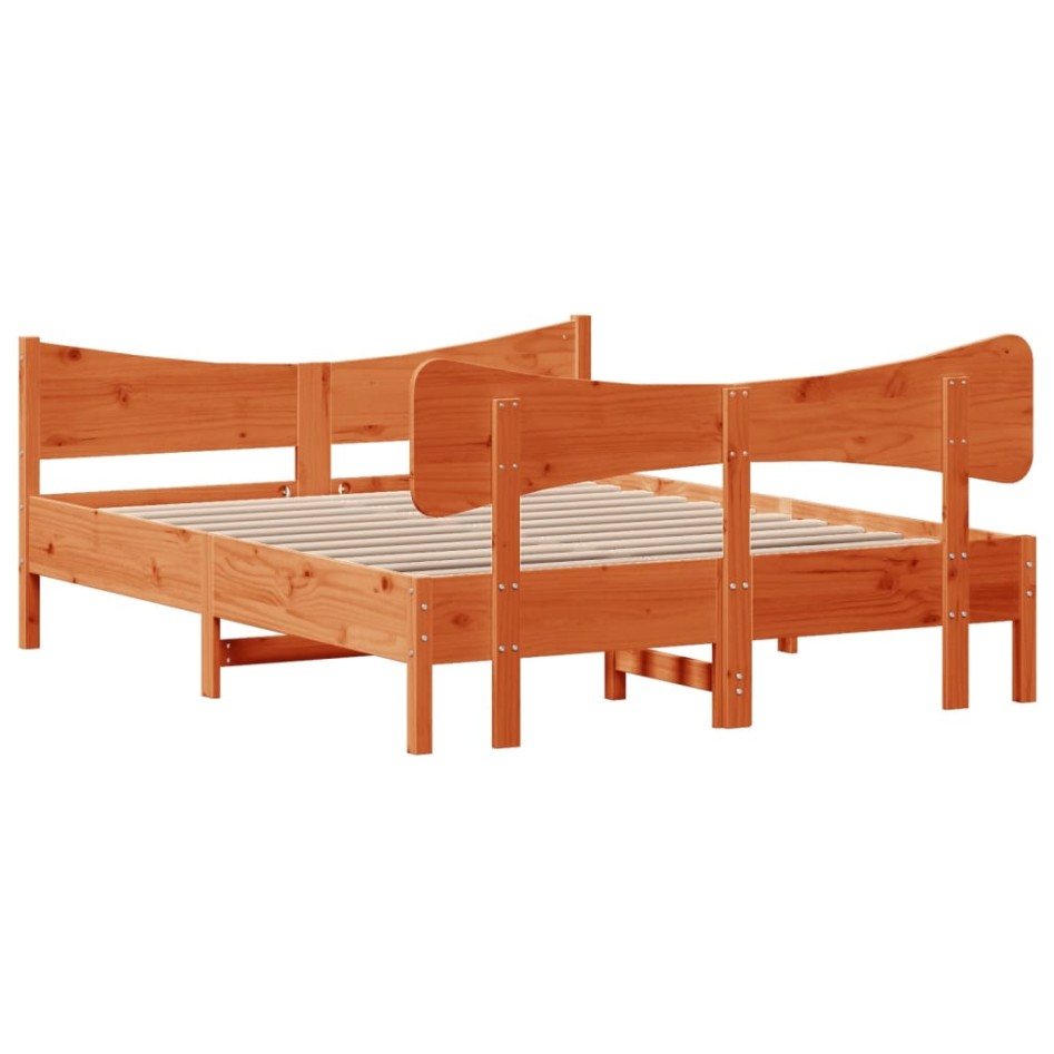Cama sin colchón madera maciza pino marrón cera 150x200