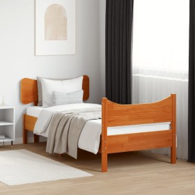 Cama sin colchón madera maciza de pino marrón cera 100x200