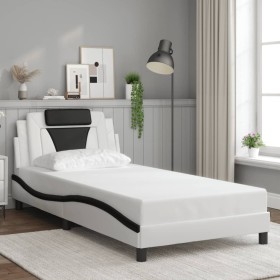 Estructura de cama con cabecero cuero sintético blanco y