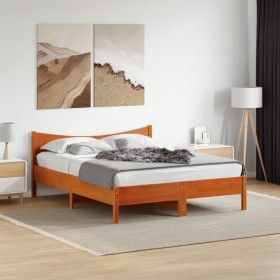 Cama sin colchón madera maciza pino marrón cera 150x200