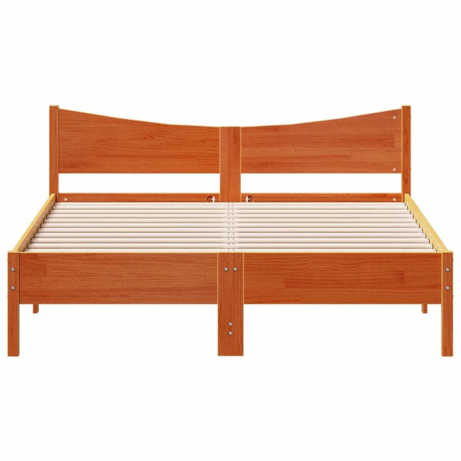 Cama sin colchón madera maciza pino marrón cera 150x200