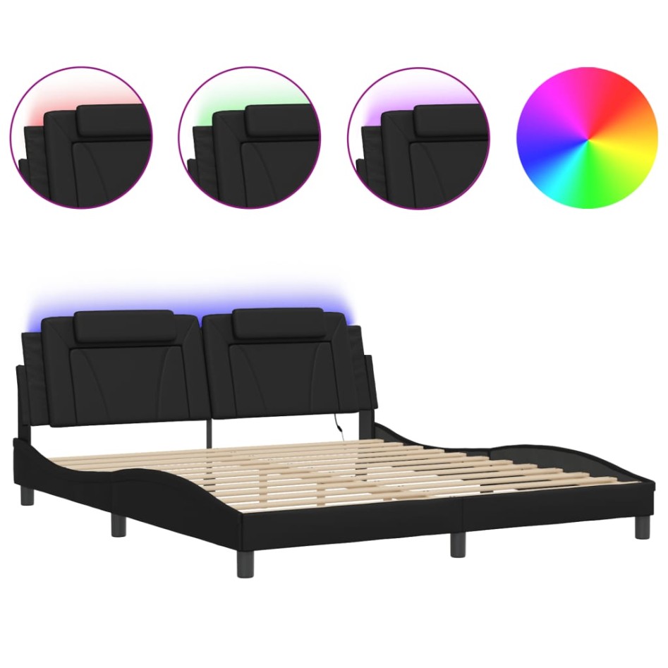 Estructura cama LED sin colchón cuero sintético negro