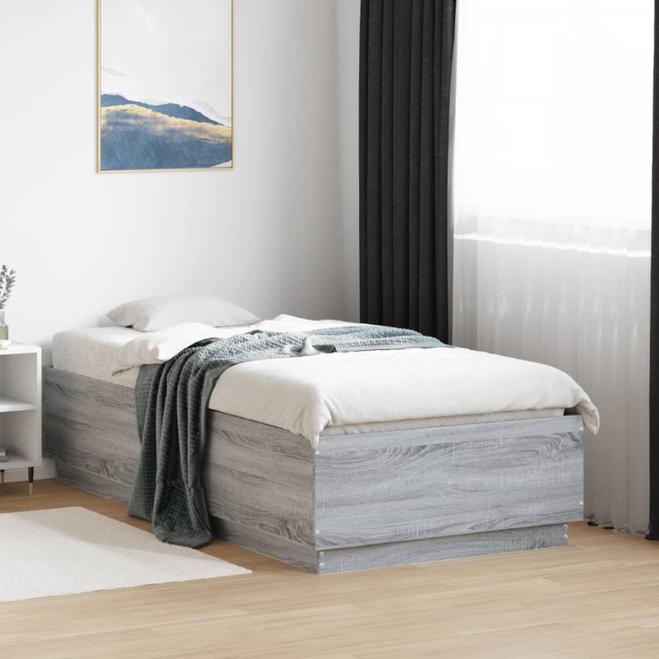 Estructura cama con luces LED madera gris Sonoma 90x190