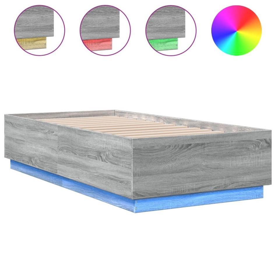 Estructura cama con luces LED madera gris Sonoma 90x190