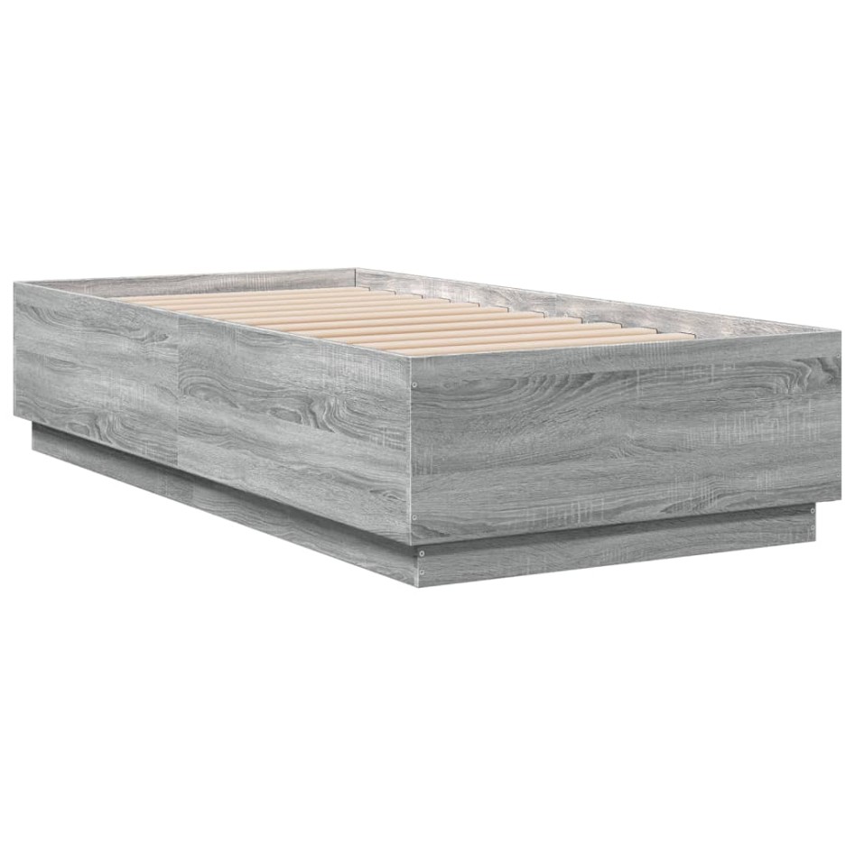 Estructura cama con luces LED madera gris Sonoma 90x190