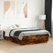 Estructura cama con luces LED madera roble ahumado 135x190 cm