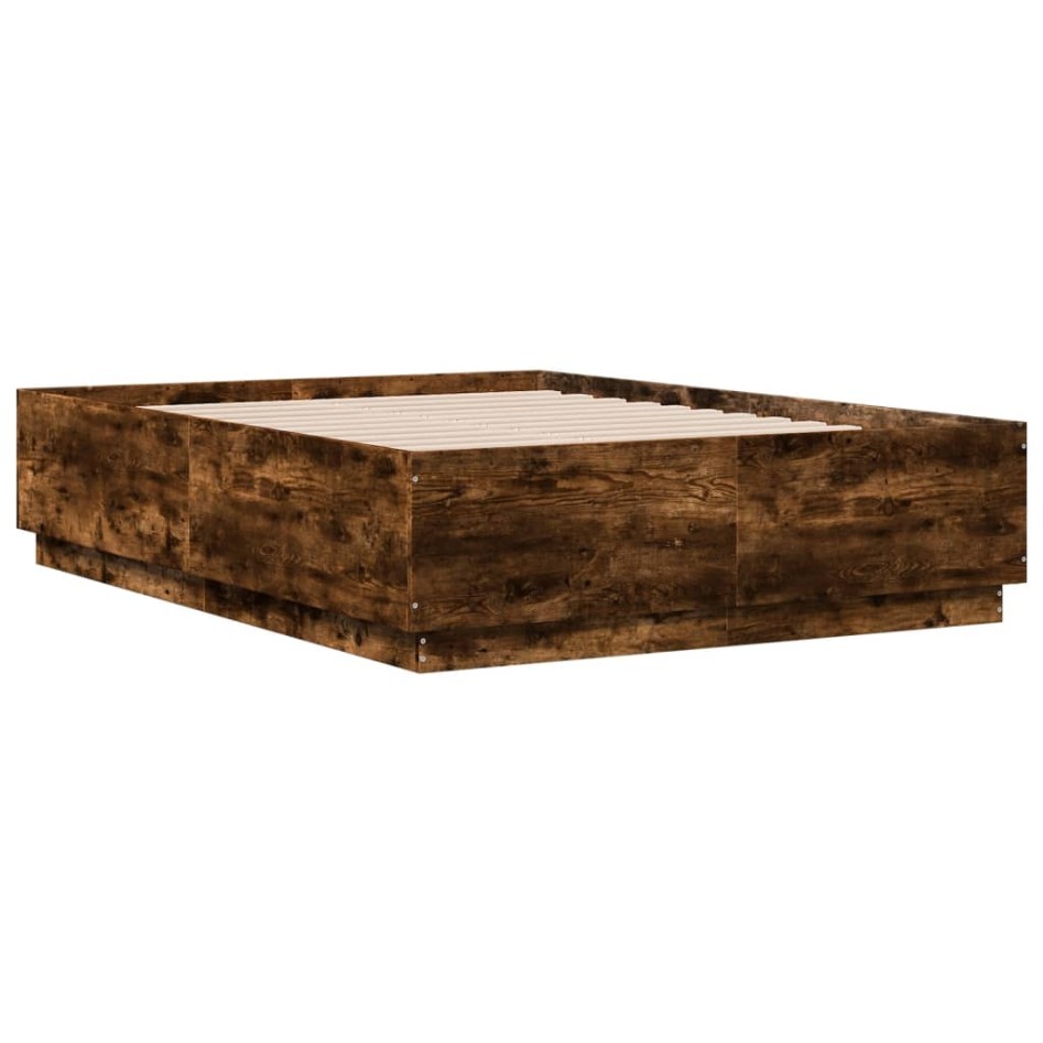 Estructura cama con luces LED madera roble ahumado 135x190