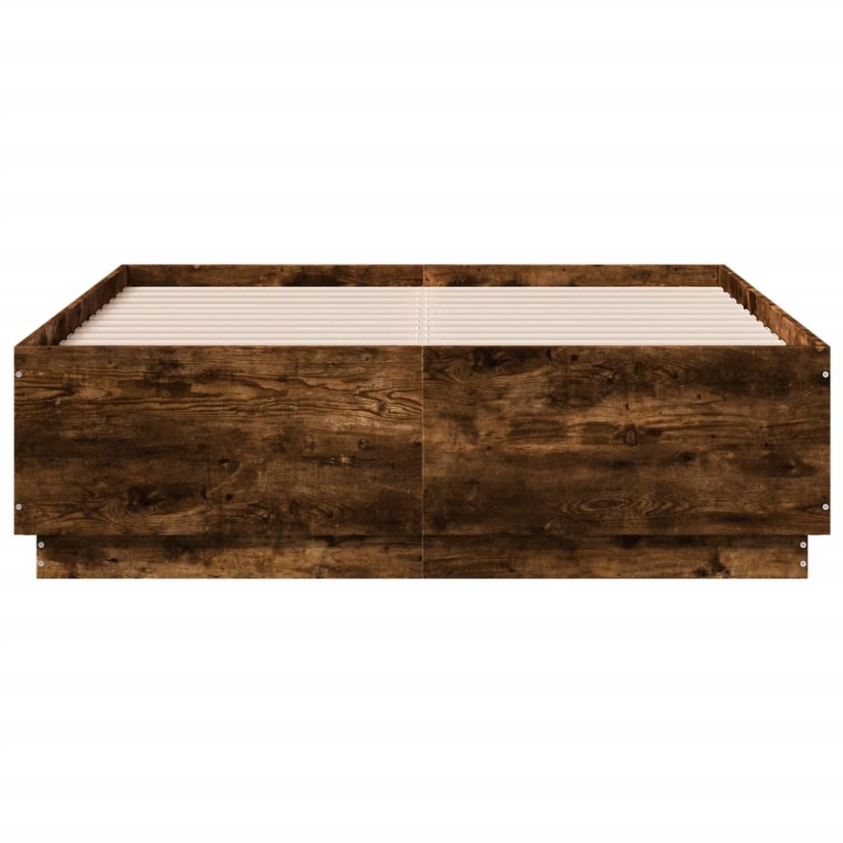 Estructura cama con luces LED madera roble ahumado 135x190