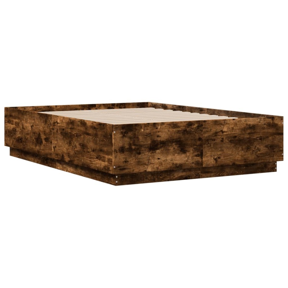 Estructura cama con luces LED madera roble ahumado 135x190