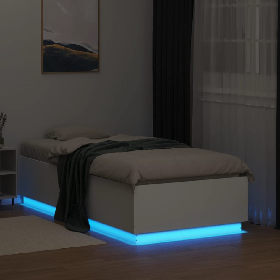 Estructura cama con luces LED madera ingeniería blanco
