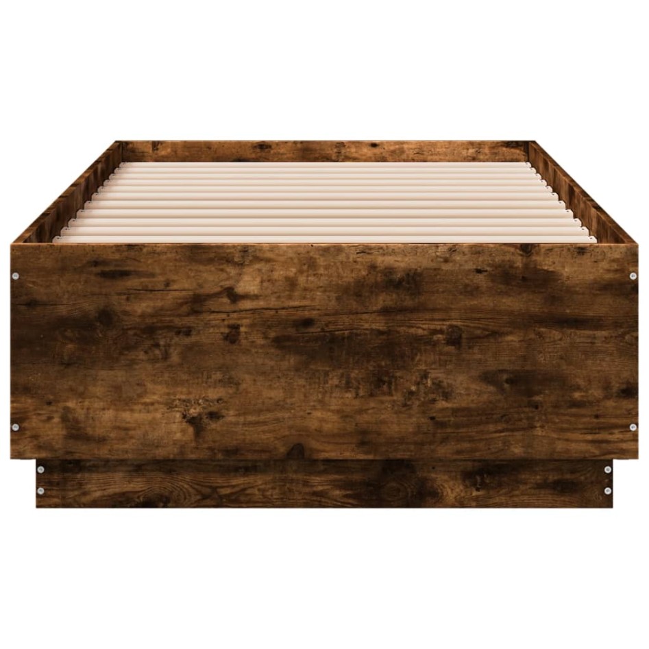 Estructura cama con luces LED madera roble ahumado 75x190