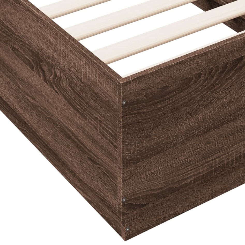 Estructura cama con luces LED madera marrón roble 75x190