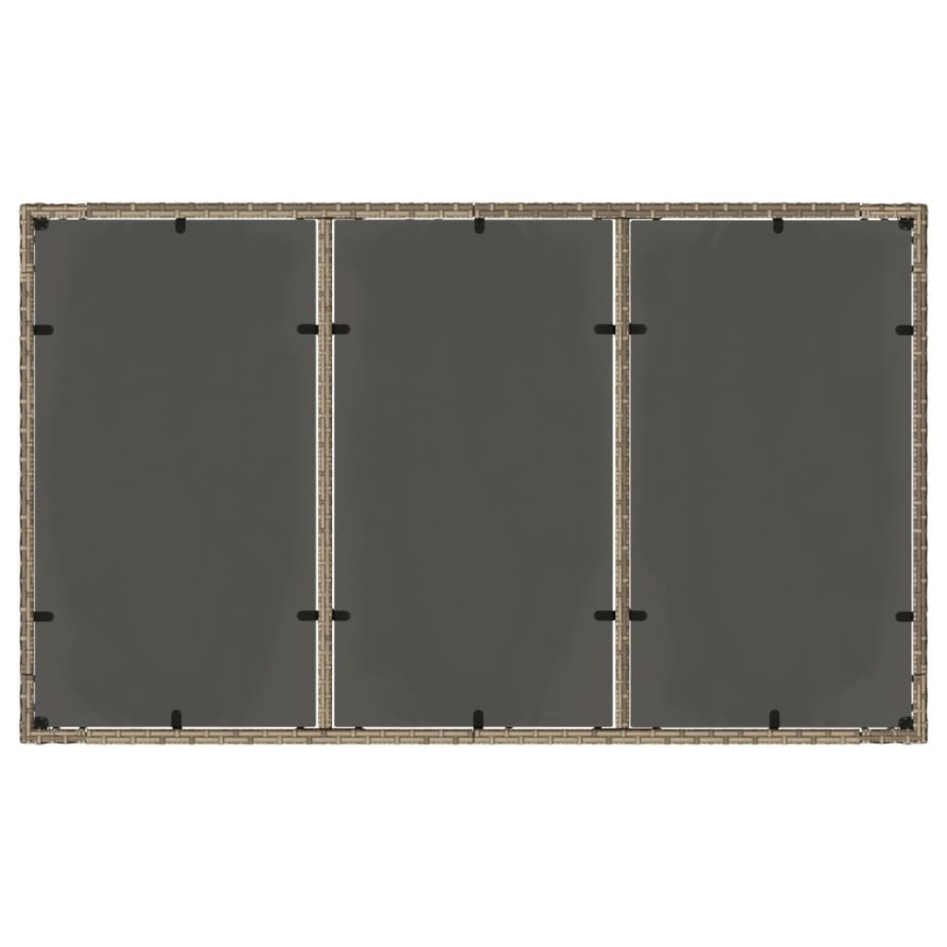 Mesa de jardín superficie de vidrio ratán PE gris 150x90x75