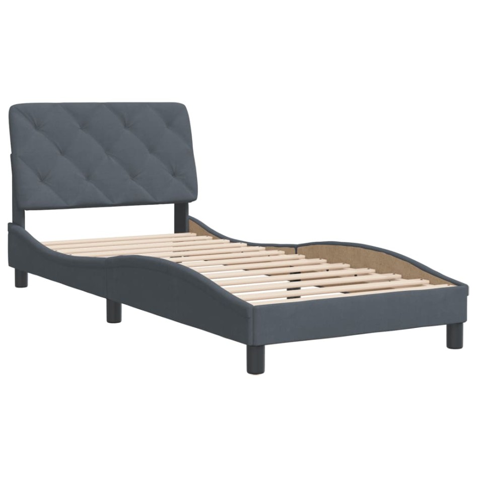 Estructura de cama sin colchón terciopelo gris oscuro 90x190