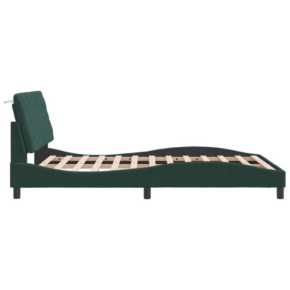 Estructura cama sin colchón terciopelo verde oscuro 140x200