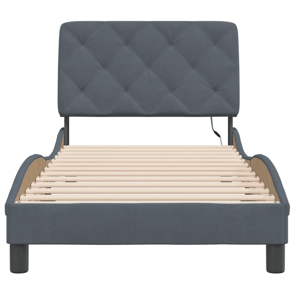 Estructura cama con luces LED terciopelo gris oscuro 90x190
