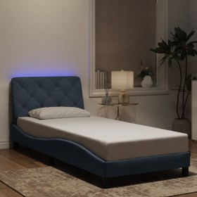 Estructura cama con luces LED terciopelo gris oscuro 90x200
