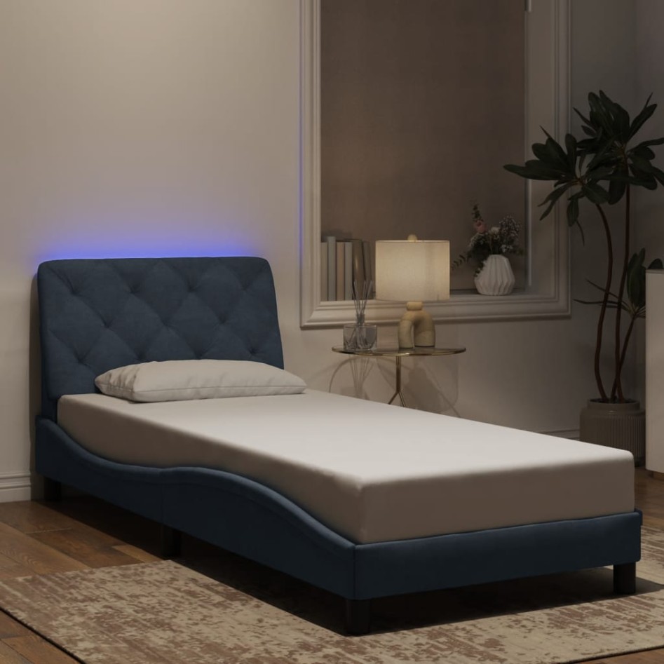 Estructura cama con luces LED terciopelo gris oscuro 90x200