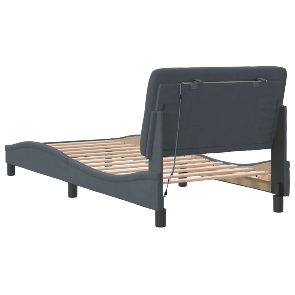 Estructura cama con luces LED terciopelo gris oscuro 90x200