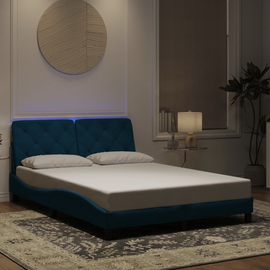 Estructura de cama con luces LED terciopelo azul 120x200
