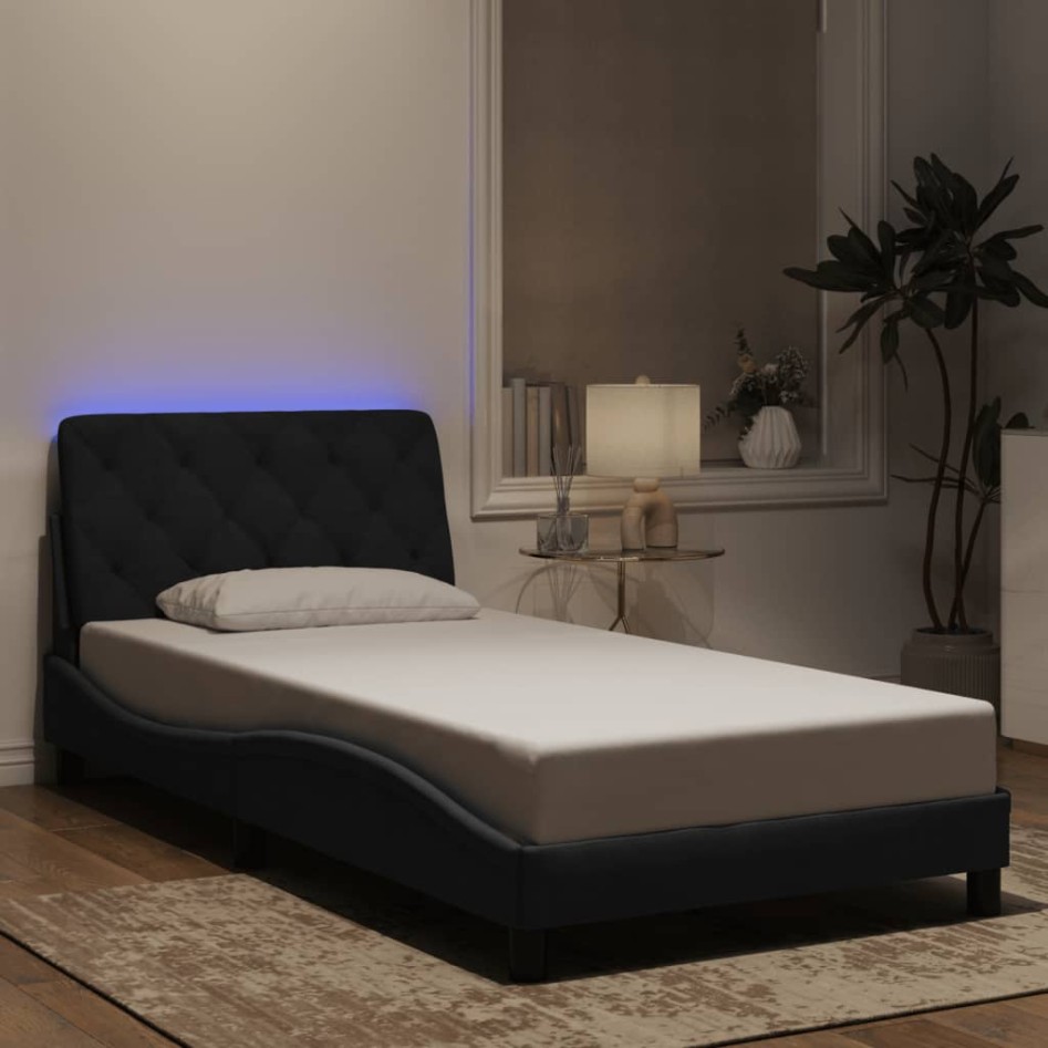 Estructura de cama con luces LED terciopelo negro 100x200