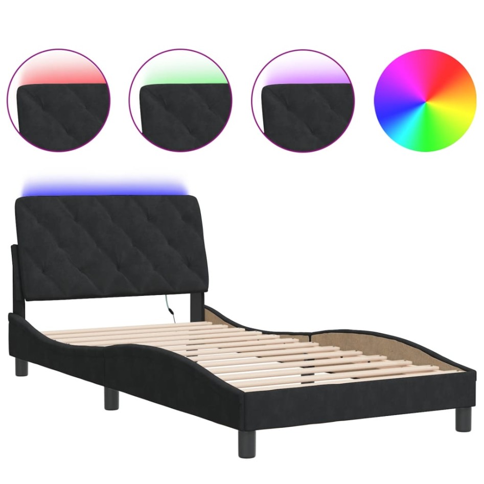 Estructura de cama con luces LED terciopelo negro 100x200