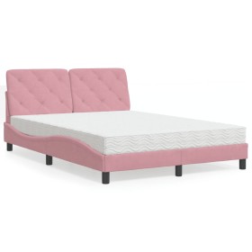 Cama con colchón terciopelo rosa 140x200