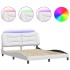 Estructura de cama con luces LED cuero PE blanco 160x200