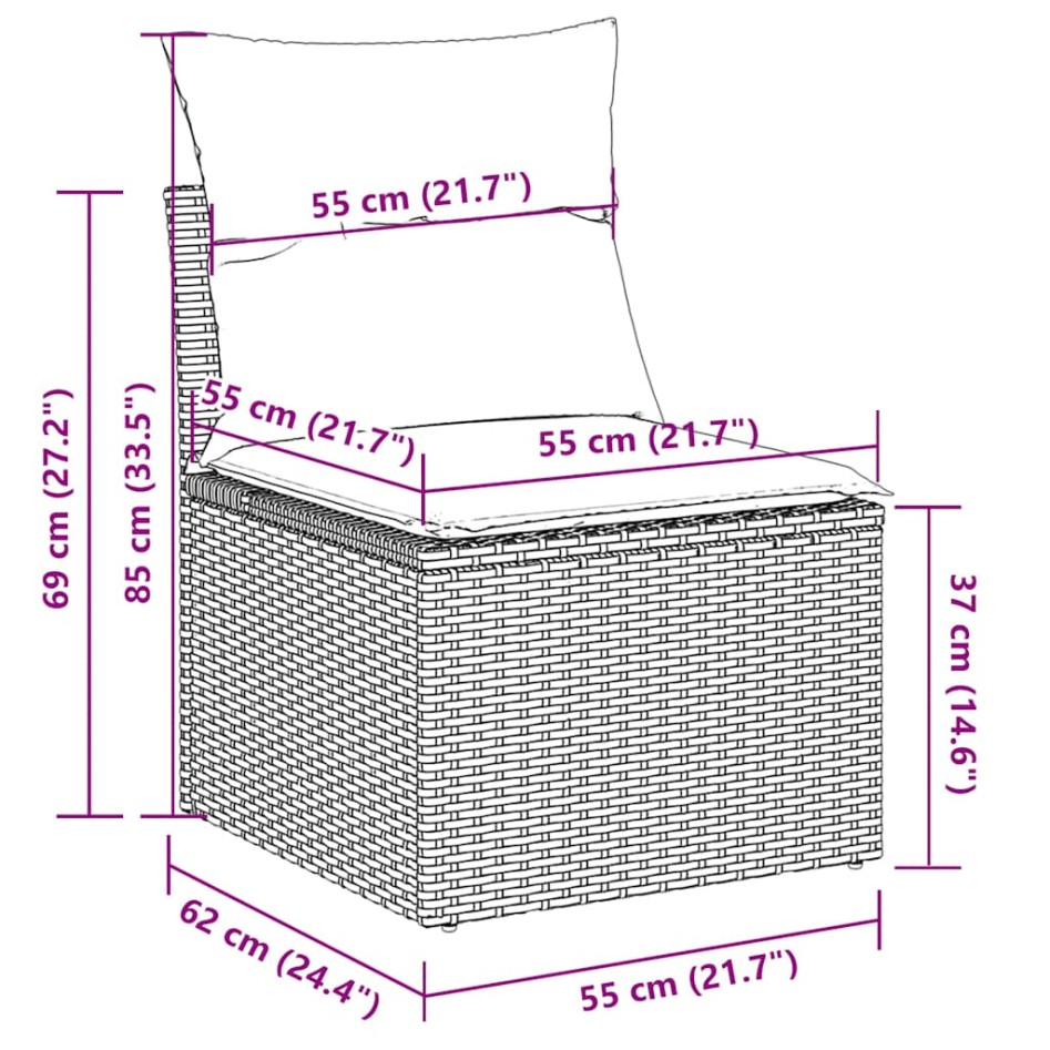 Set de sofás jardín y cojines 5 pzas ratán sintético gris