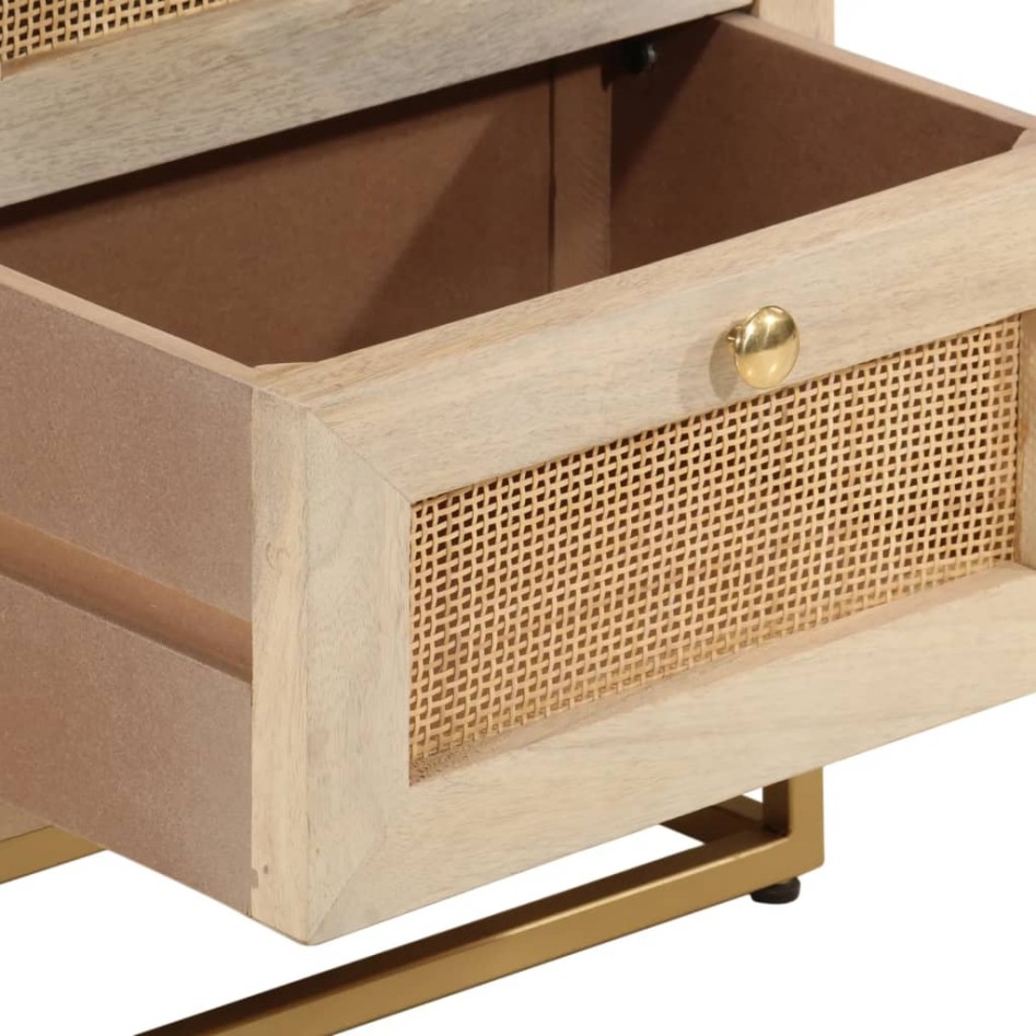 Mesita de noche madera maciza de mango y hierro 40x30x50