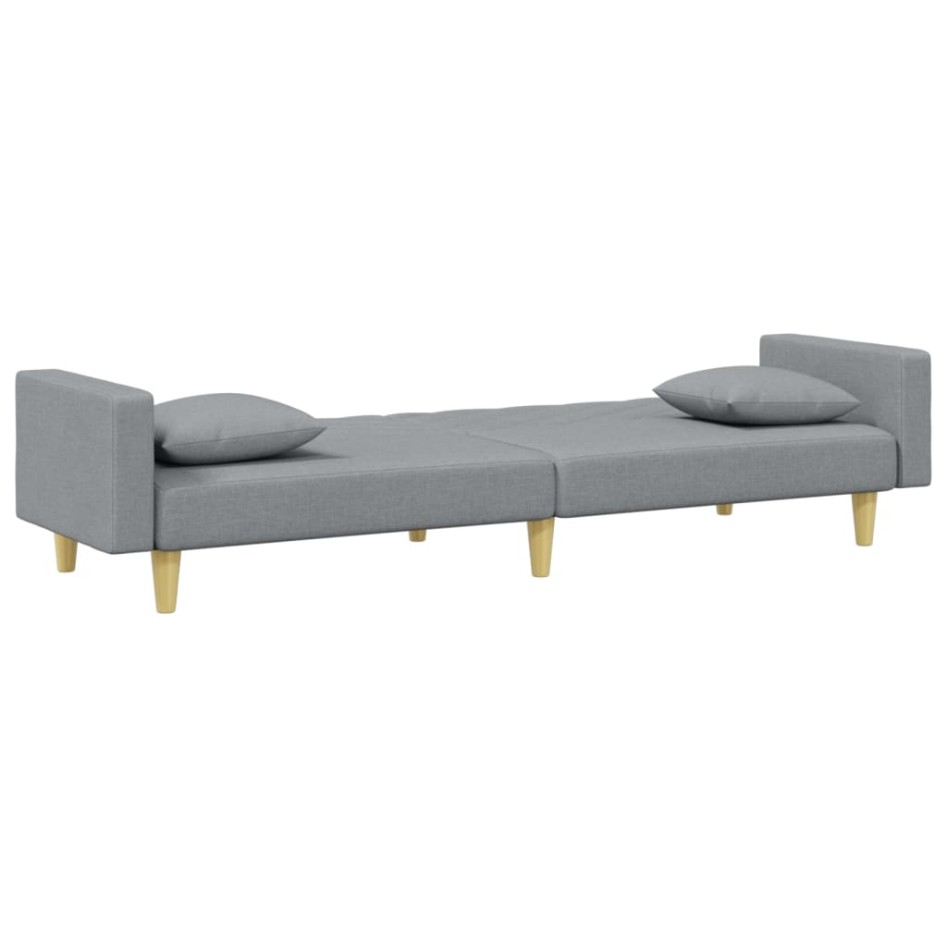 Sofá cama de 2 plazas con almohadas y taburete tela gris