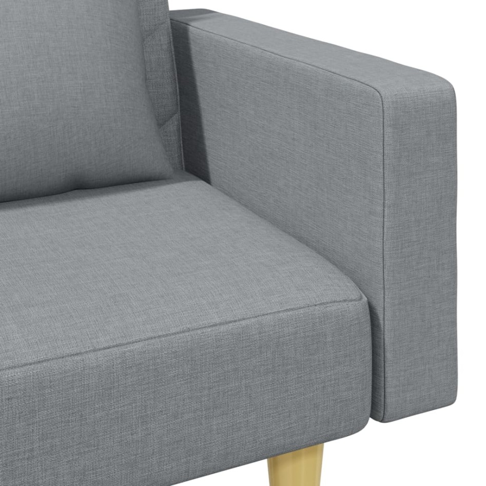Sofá cama de 2 plazas con almohadas y taburete tela gris