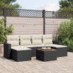 Set de comedor de jardín 7 pzas y cojines ratán sintético negro