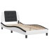Estructura cama con LED cuero sintético blanco negro 90x200