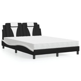 Cama con colchón cuero sintético negro y blanco 140x200