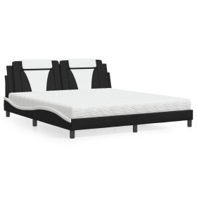 Cama con colchón cuero sintético negro y blanco 180x200