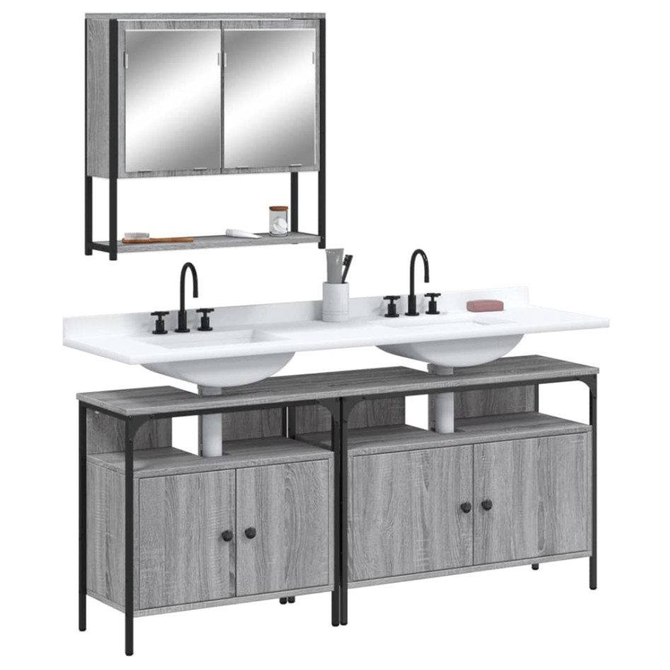 Set de muebles de baño 3 pzas madera contrachapada gris