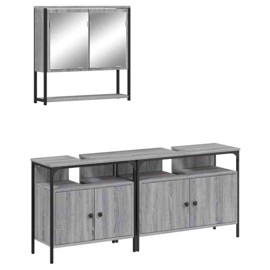 Set de muebles de baño 3 pzas madera contrachapada gris