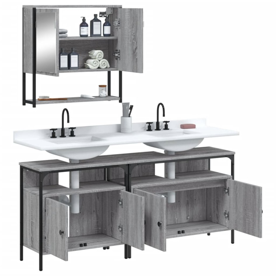 Set de muebles de baño 3 pzas madera contrachapada gris